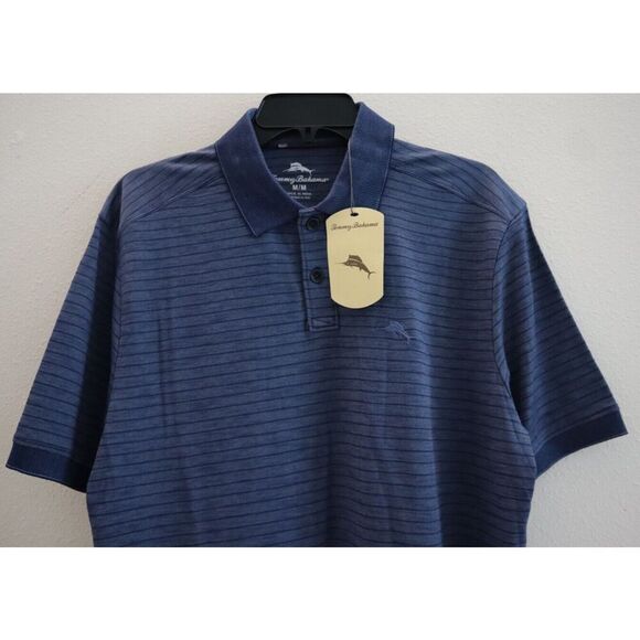 Tommy Bahama ST226446RS Men’s Sz Medium Island Navy Striped S/S Polo Shirt - Picture 3 of 8